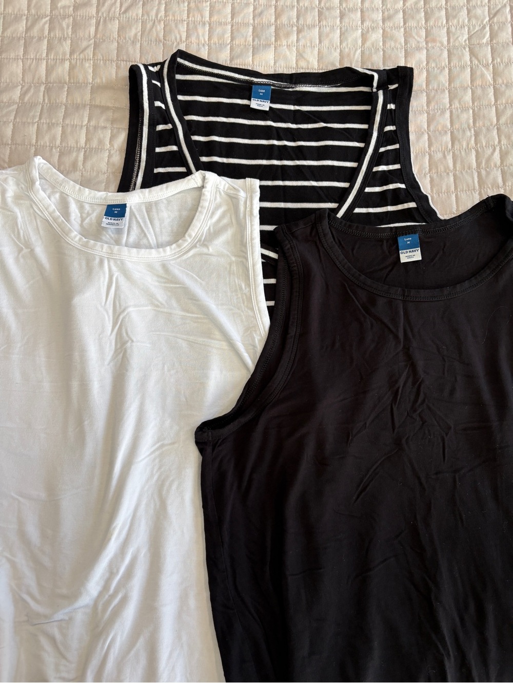 Old Navy Luxe Tank Trio - Black, White & Black/White Stripe